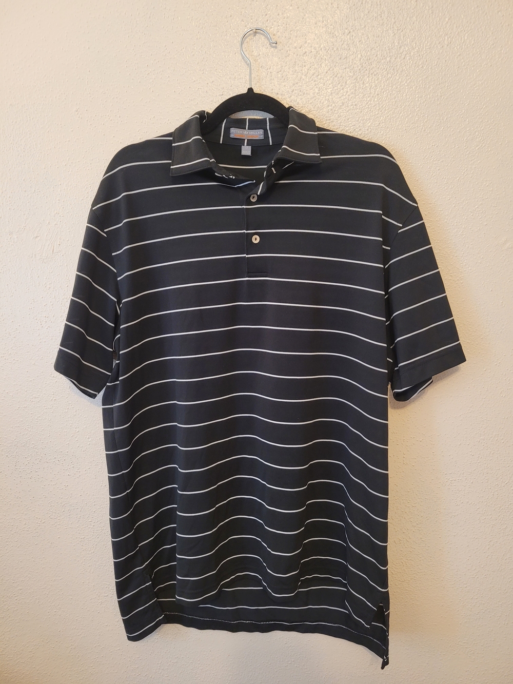 Peter Millar Summer Comfort Golf Polo Black White Stripe Men's M